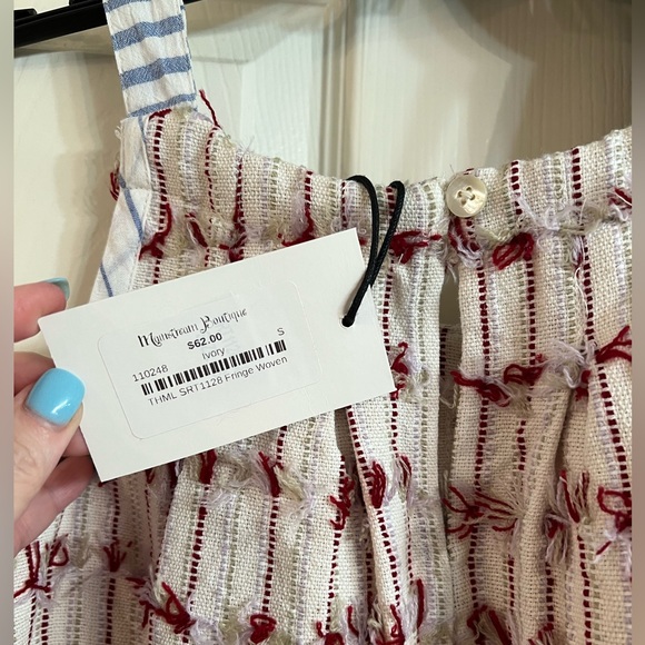 THML NWT. Halter Style Top with Thread Detail and Blue Stripe on Straps. - Picture 3 of 4